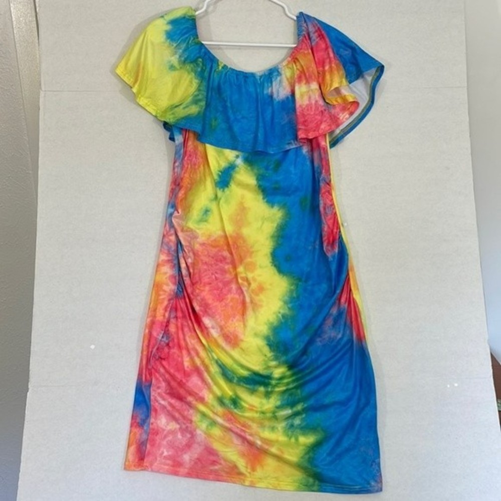 Coolmee Maternity Dress NWT Ruffle Top, Ruched Sides, Multicolor XL